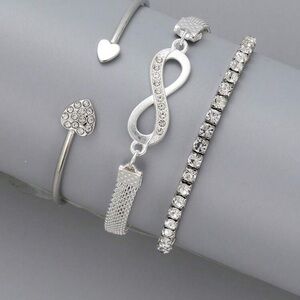 Silver Crystal Charm Bracelet Set